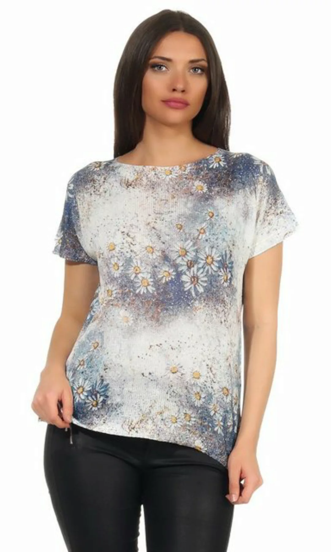 Mississhop Print-Shirt Damen weißes Shirt mit Blumen Tshirt Bluse 320 günstig online kaufen