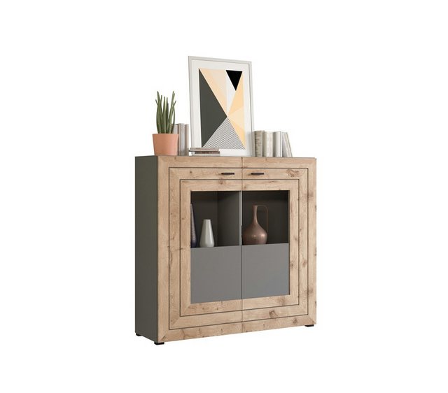 xonox.home Vitrine Highboard Freno, grau matt / Nox Oak, LED Beleuchtung günstig online kaufen