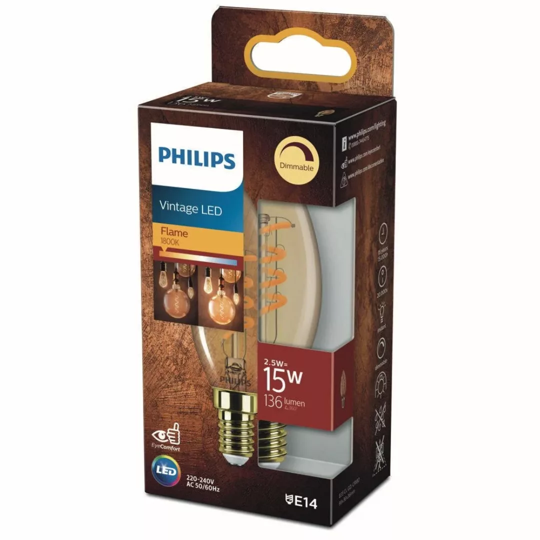 Philips Vintage LED Filament Lampe ersetzt 15W E14 Kerze - B35 3,5W 136lm 1 günstig online kaufen