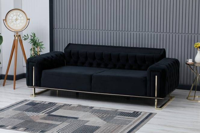 3-Sitzer Sofa inkl. Zierkissen ca. 230x81x94 cm Schwarz / Gold günstig online kaufen