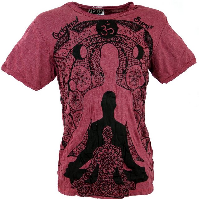 Guru-Shop T-Shirt Sure Herren T-Shirt Meditation Buddha - bordeaux Goa Styl günstig online kaufen