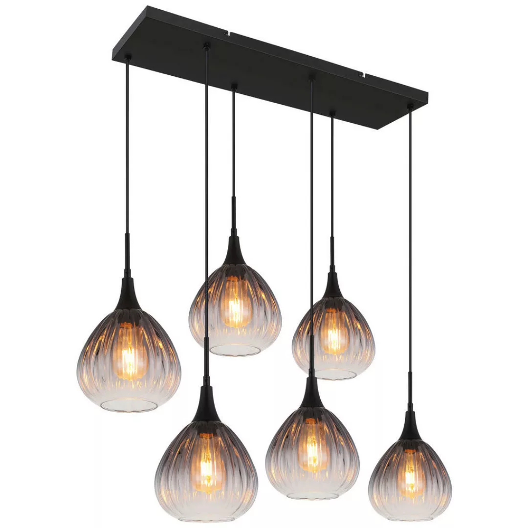 GLOBO Pendelleuchte Rauch schwarz Metall Glas B/H/T: ca. 40x120x90 cm E27 6 günstig online kaufen