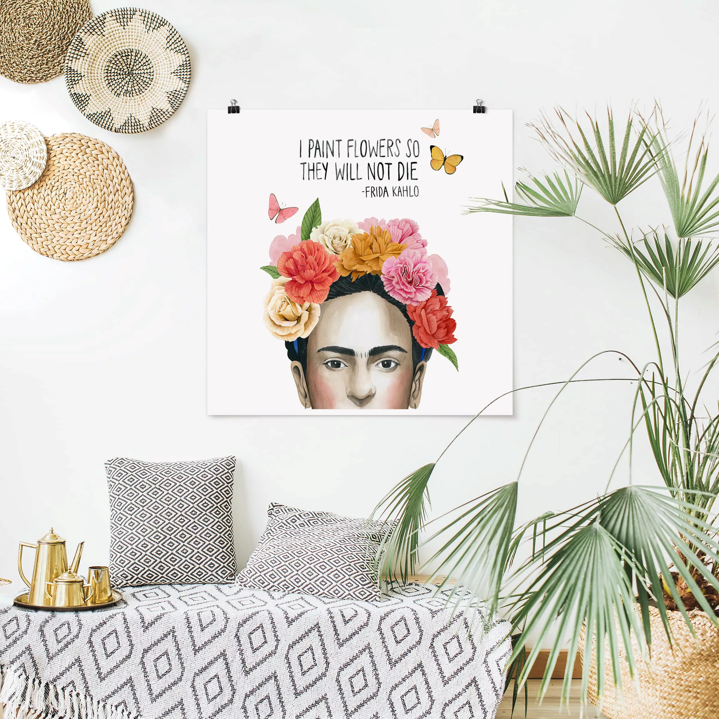 Poster Spruch - Quadrat Fridas Gedanken - Blumen günstig online kaufen