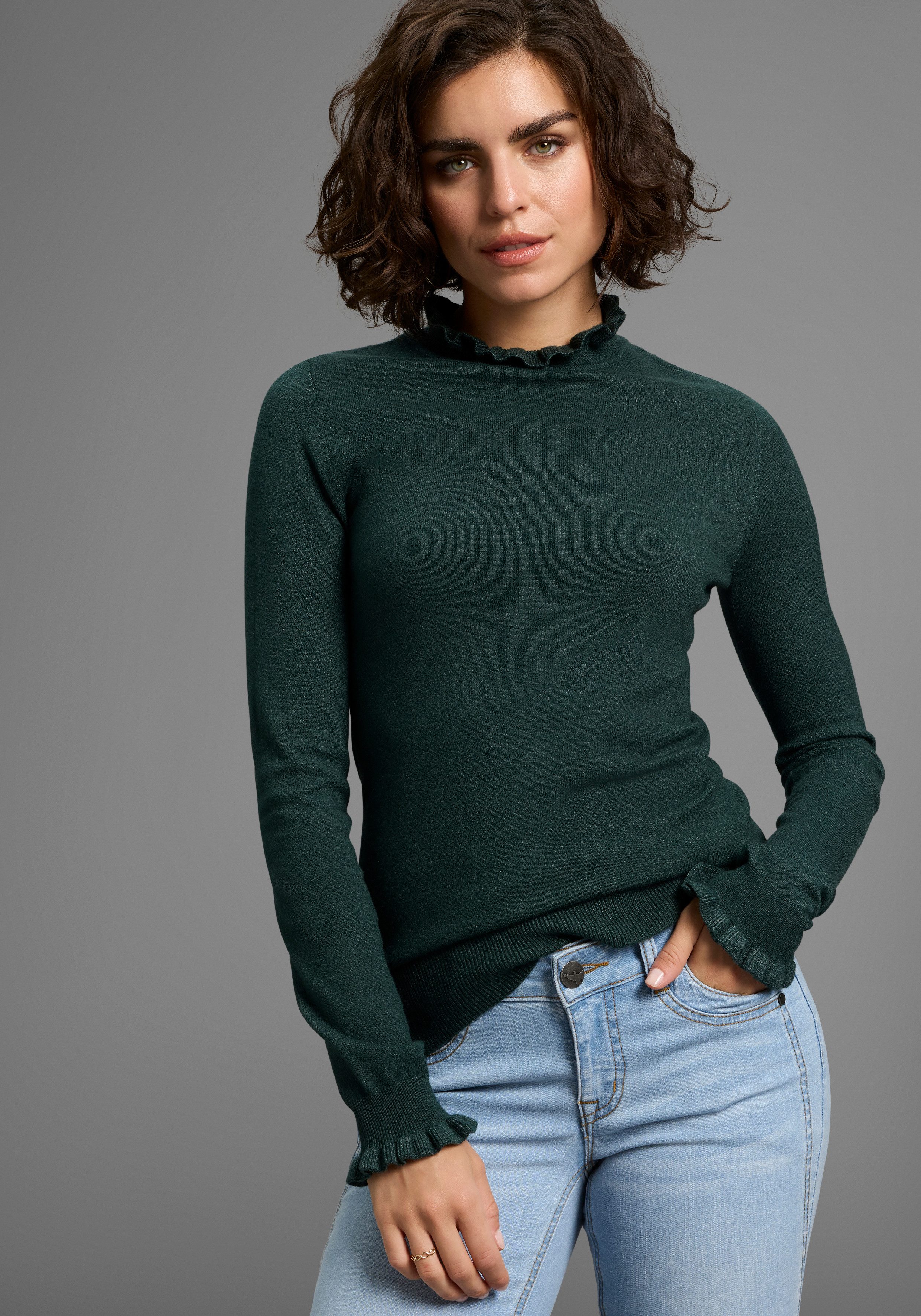 Laura Scott Stehkragenpullover mit Volantdetails - günstig online kaufen