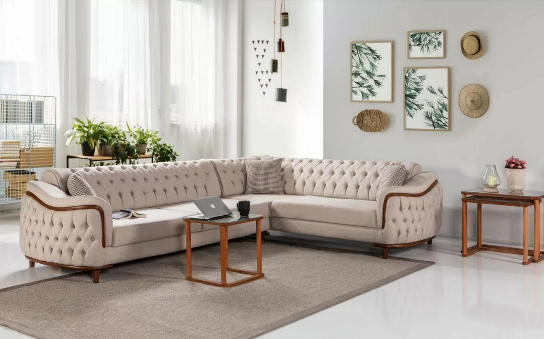 JVmoebel Ecksofa, Ecksofa Wohnlandschaft Chesterfield Couch Polster Eckgarn günstig online kaufen