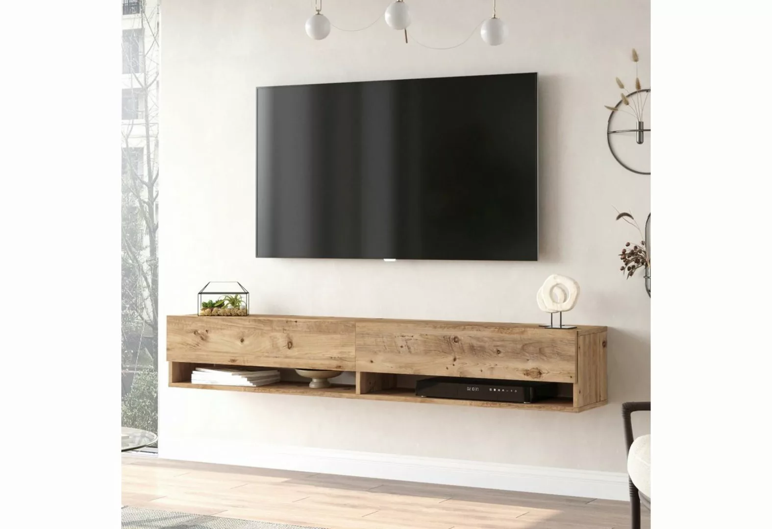 en.casa TV-Schrank »Laitila« TV Hängeboard 180x31,5x29,5cm Eiche rustikal günstig online kaufen