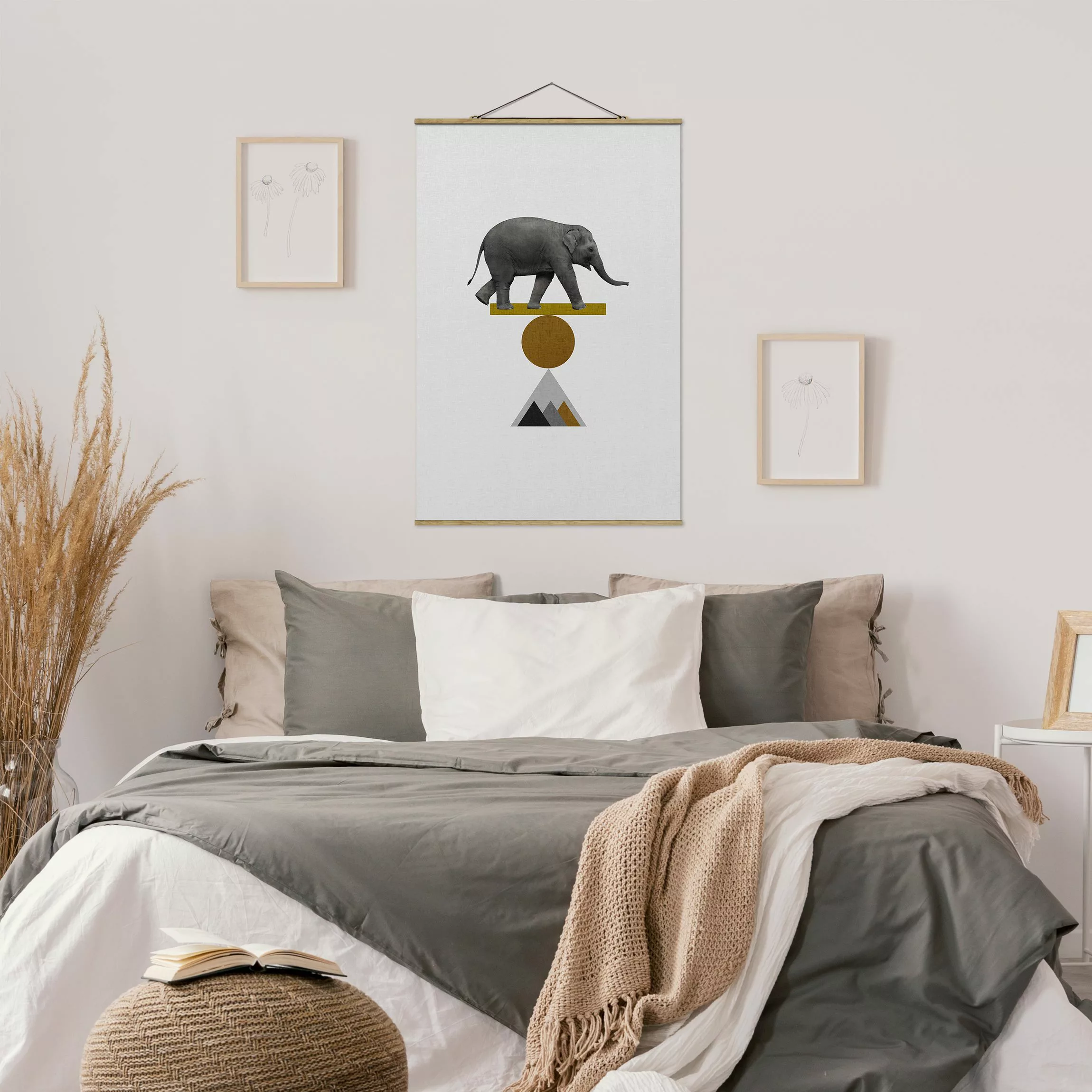 Stoffbild mit Posterleisten Balancekunst Elefant günstig online kaufen