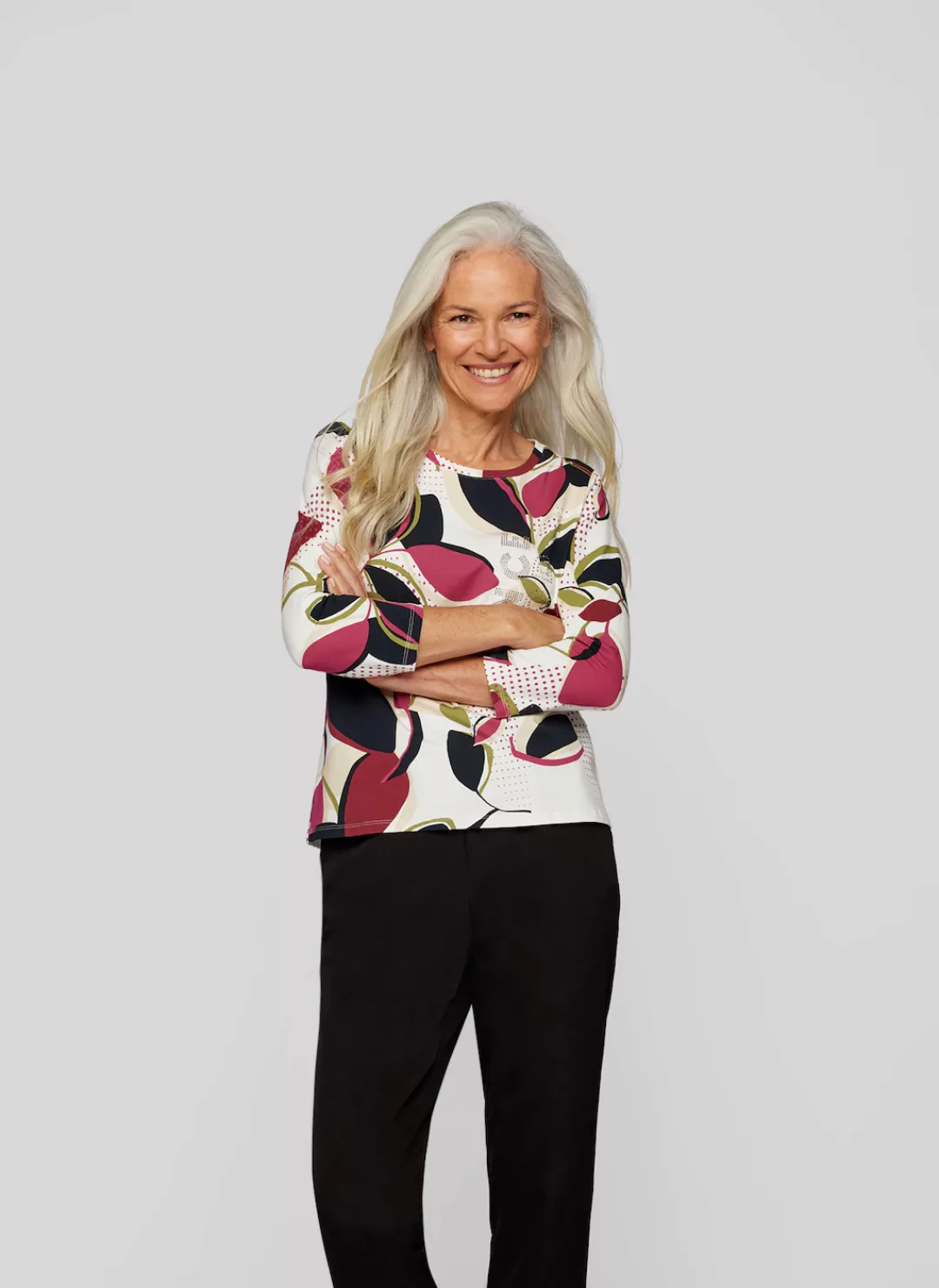 Rabe Print-Shirt "RABE Shirt mit 3/4-Arm floralem Muster und Glitzerakzente günstig online kaufen