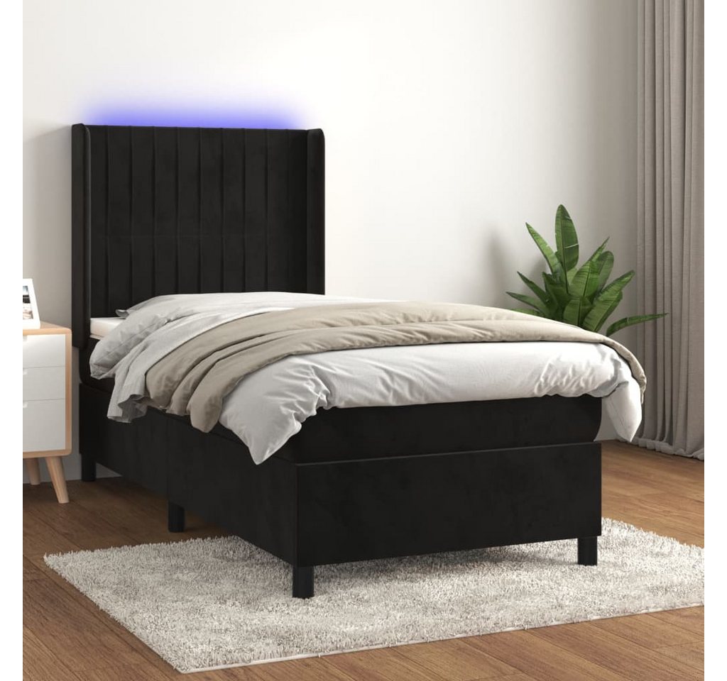 vidaXL Boxspringbett Boxspringbett mit Matratze und LED Samt (90 x 200 cm, günstig online kaufen