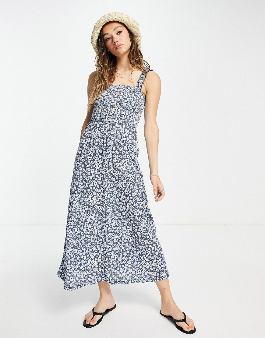 Only – Blau geblümtes Sommerkleid aus Jersey mit gerafftem Trägerdetail-Mar günstig online kaufen