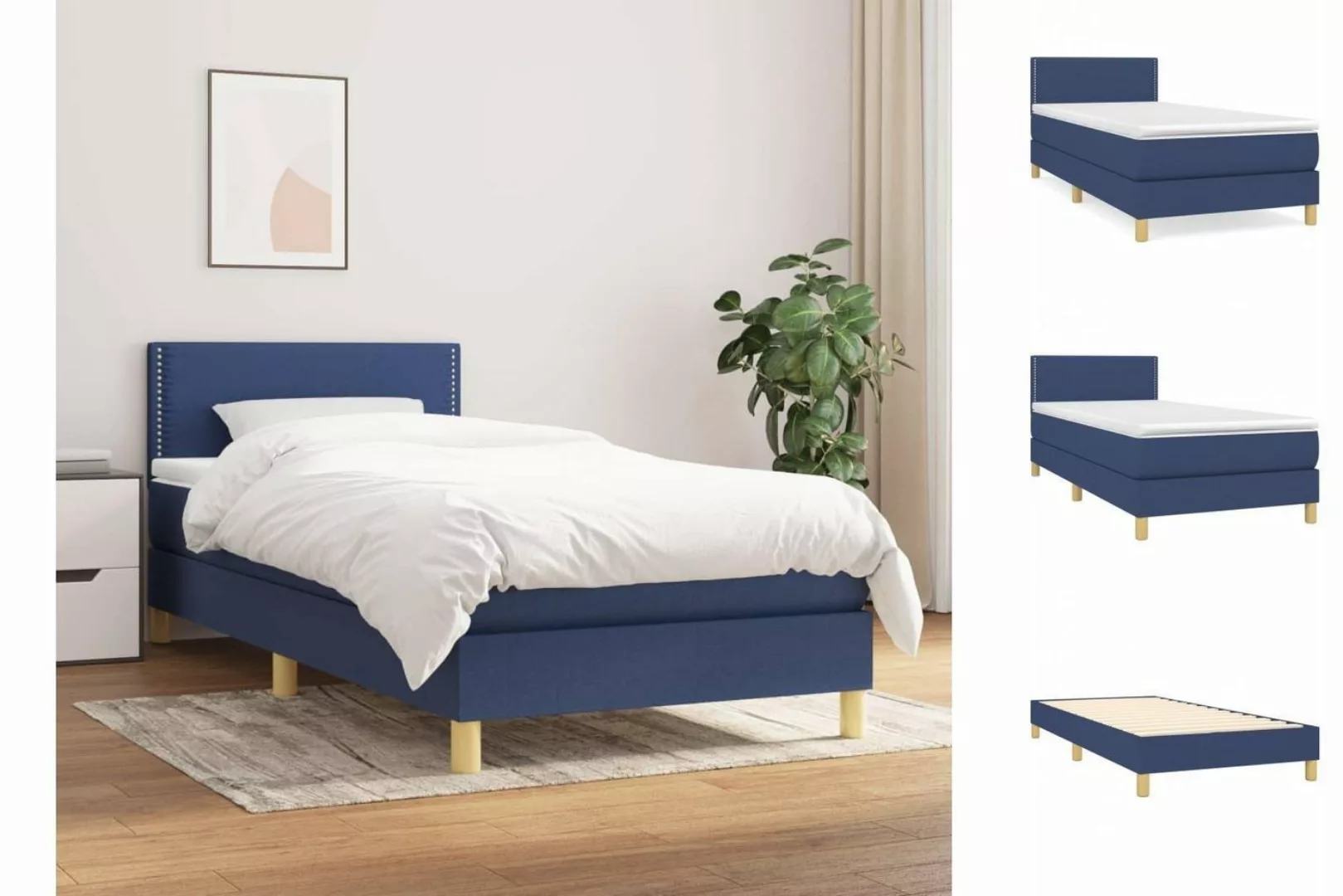 vidaXL Bettgestell Boxspringbett mit Matratze Blau 90x200 cm Stoff Bett Bet günstig online kaufen