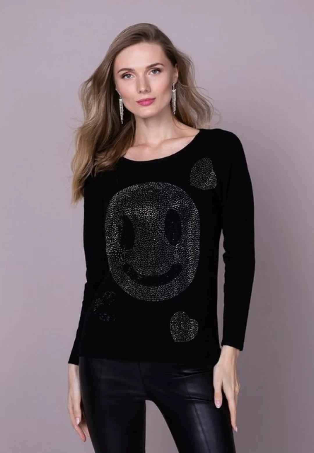 Passioni Strickpullover Pullover mit XXL-Smiley günstig online kaufen