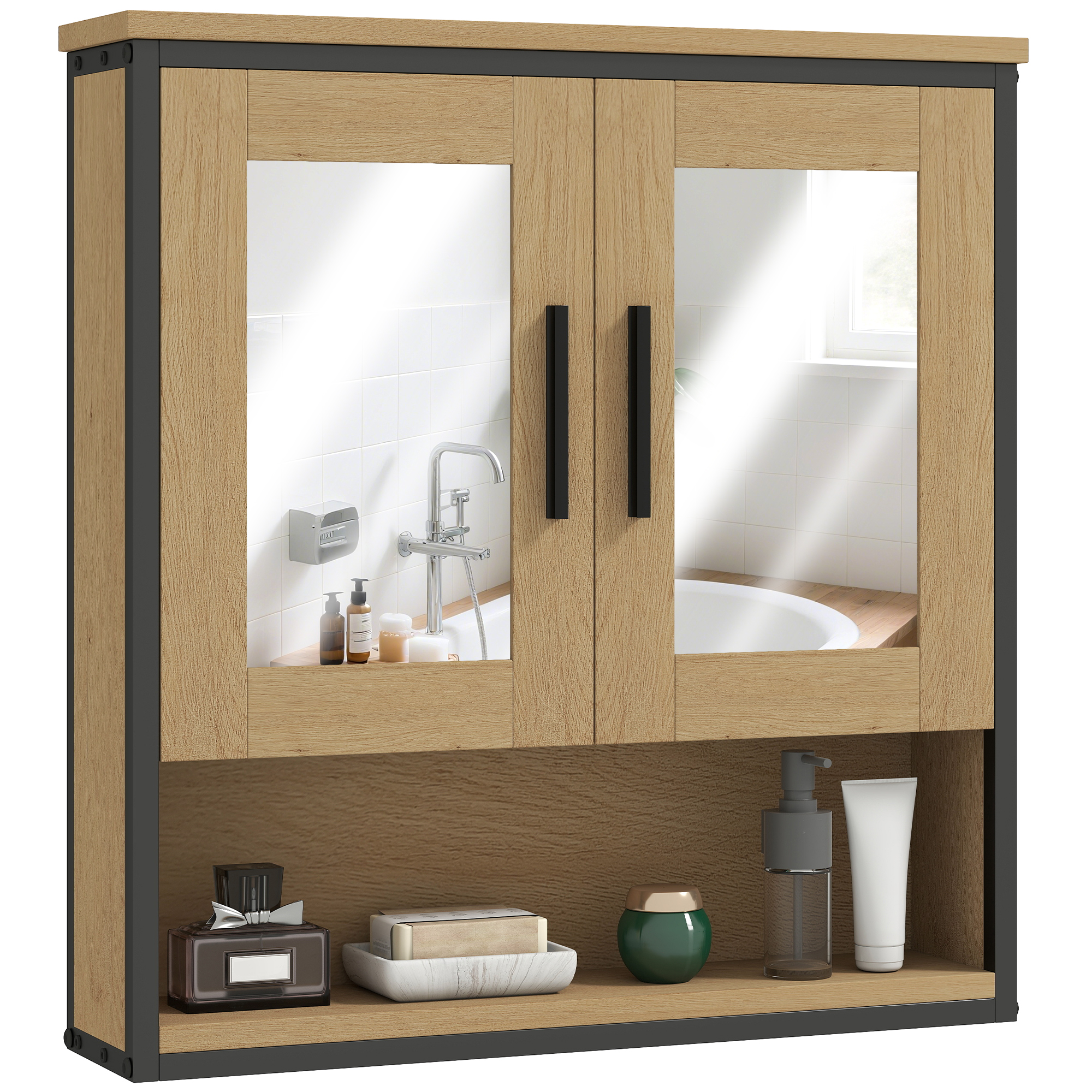 HOMCOM Wandspiegelschrank Badezimmer mit Miroir, Badezimmerschrank, Toilett günstig online kaufen