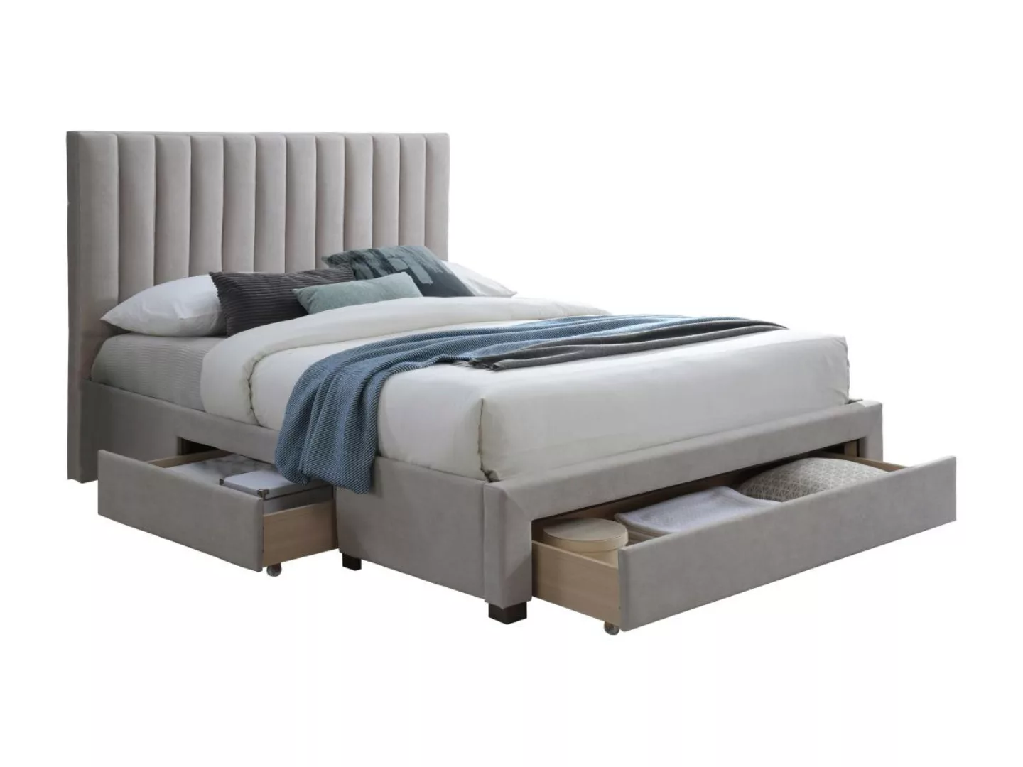 Bett mit 3 Schubladen - 140 x 200 cm - Stoff - Beige - LIAKO günstig online kaufen