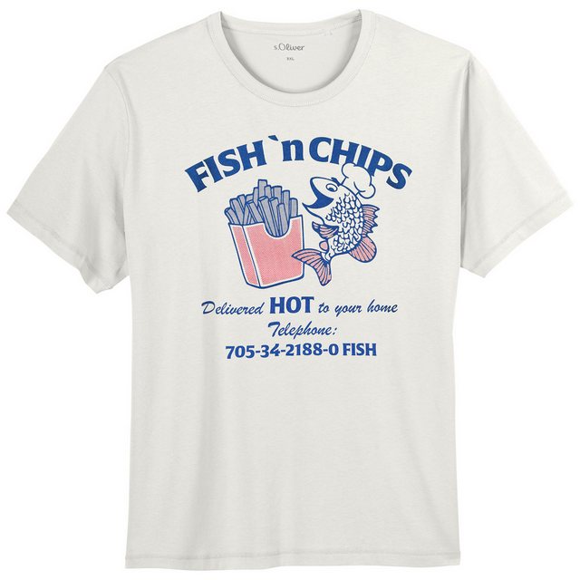 s.Oliver Rundhalsshirt Große Größen Herren T-Shirt offwhite Fish 'n' Chips günstig online kaufen