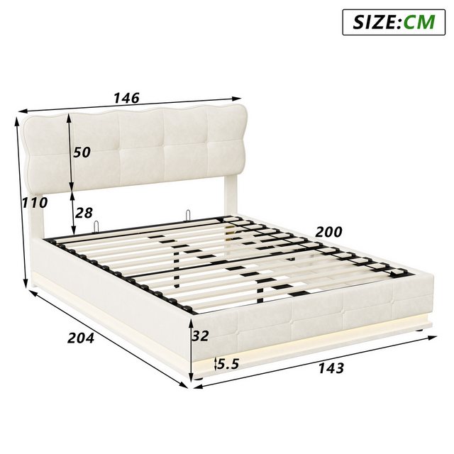 FUROKOY Stauraumbett Polsterbett Doppelbett mit LED-Beleuchtung (Gepolstert günstig online kaufen