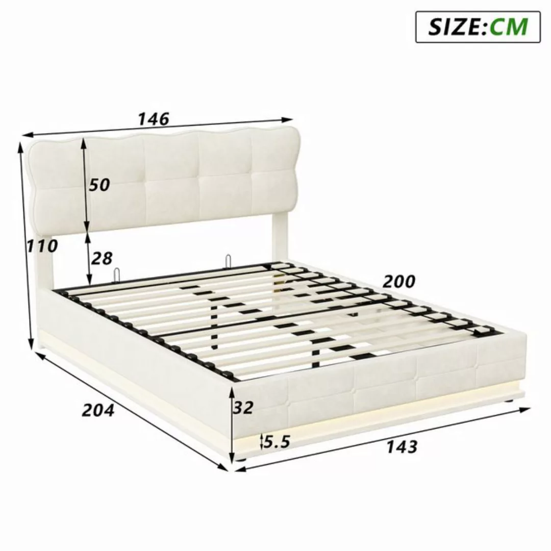 FUROKOY Polsterbett Doppelbett Stauraumbett Hydraulisch anhebbarer Mit LED- günstig online kaufen