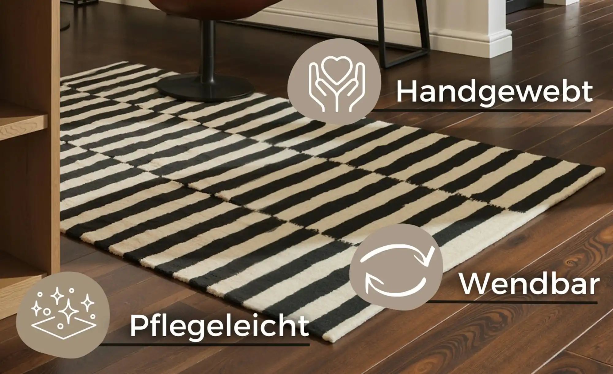 HANSE Home Wollteppich »Donna, schwarz-weiss«, rechteckig, 5 mm Höhe, Handg günstig online kaufen