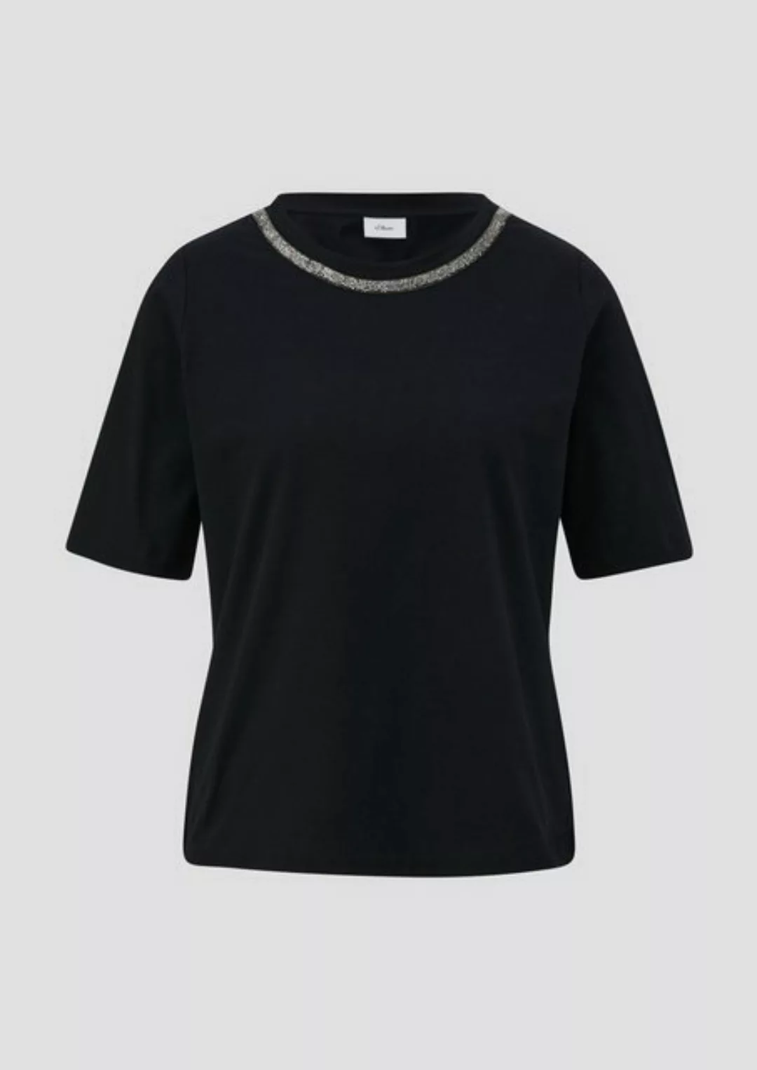 s.Oliver BLACK LABEL Kurzarmshirt T-Shirt mit Deko-Tape am Ausschnitt Schmu günstig online kaufen