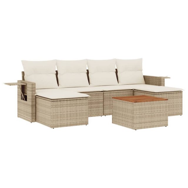 vidaXL Sofaelement 7-tlg. Garten-Sofagarnitur mit Kissen Beige Poly Rattan günstig online kaufen