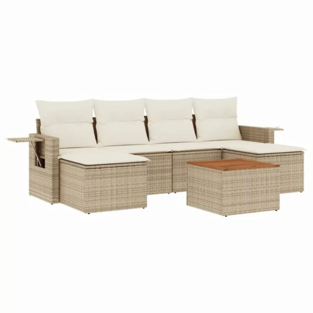 vidaXL Sofaelement 7-tlg. Garten-Sofagarnitur mit Kissen Beige Poly Rattan günstig online kaufen