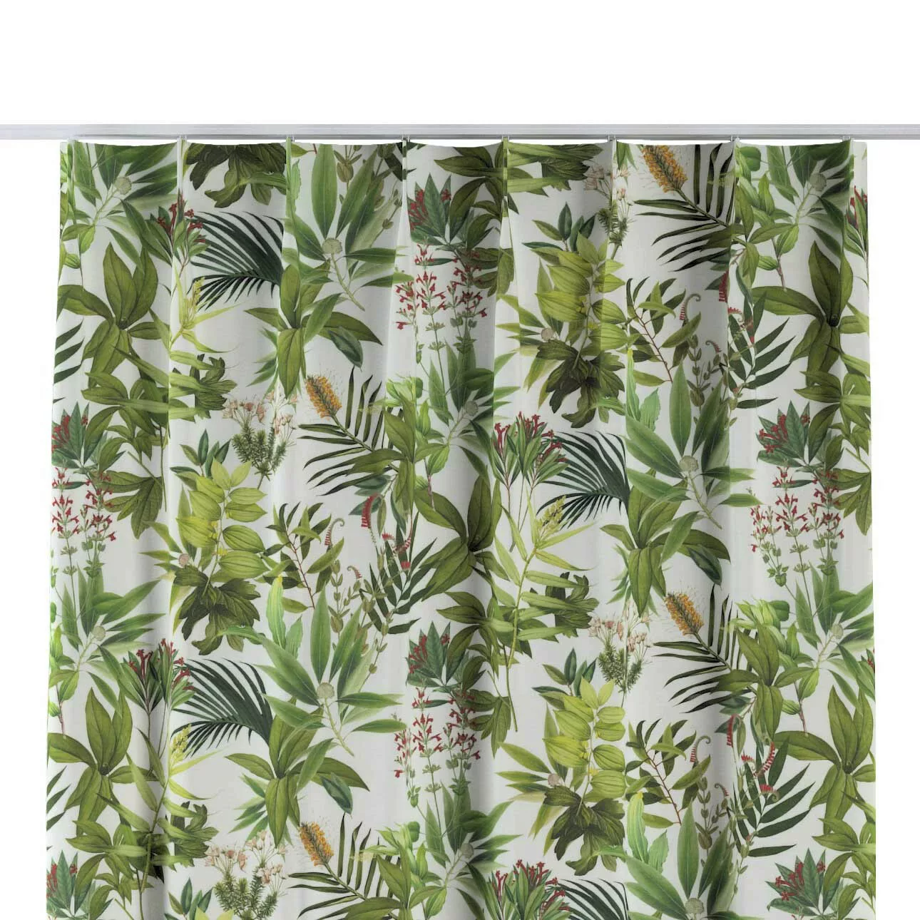 Vorhang mit flämischen 1-er Falten, grün-weiß, Flowers (143-69) günstig online kaufen