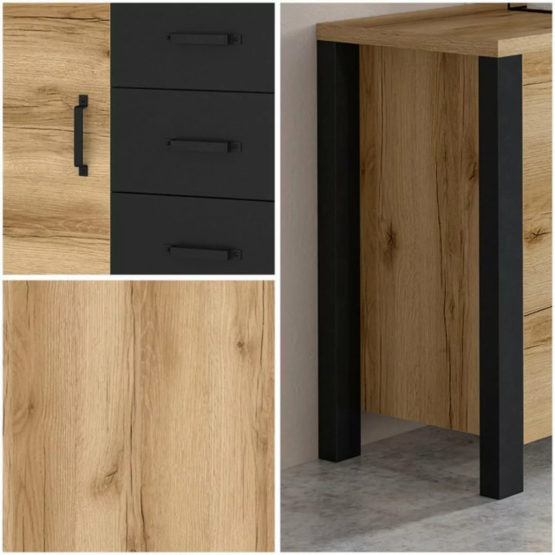 Lomadox Vitrine ORADEA-83 Grand Natural Oak Nb. mit schwarz supermatt 56/19 günstig online kaufen