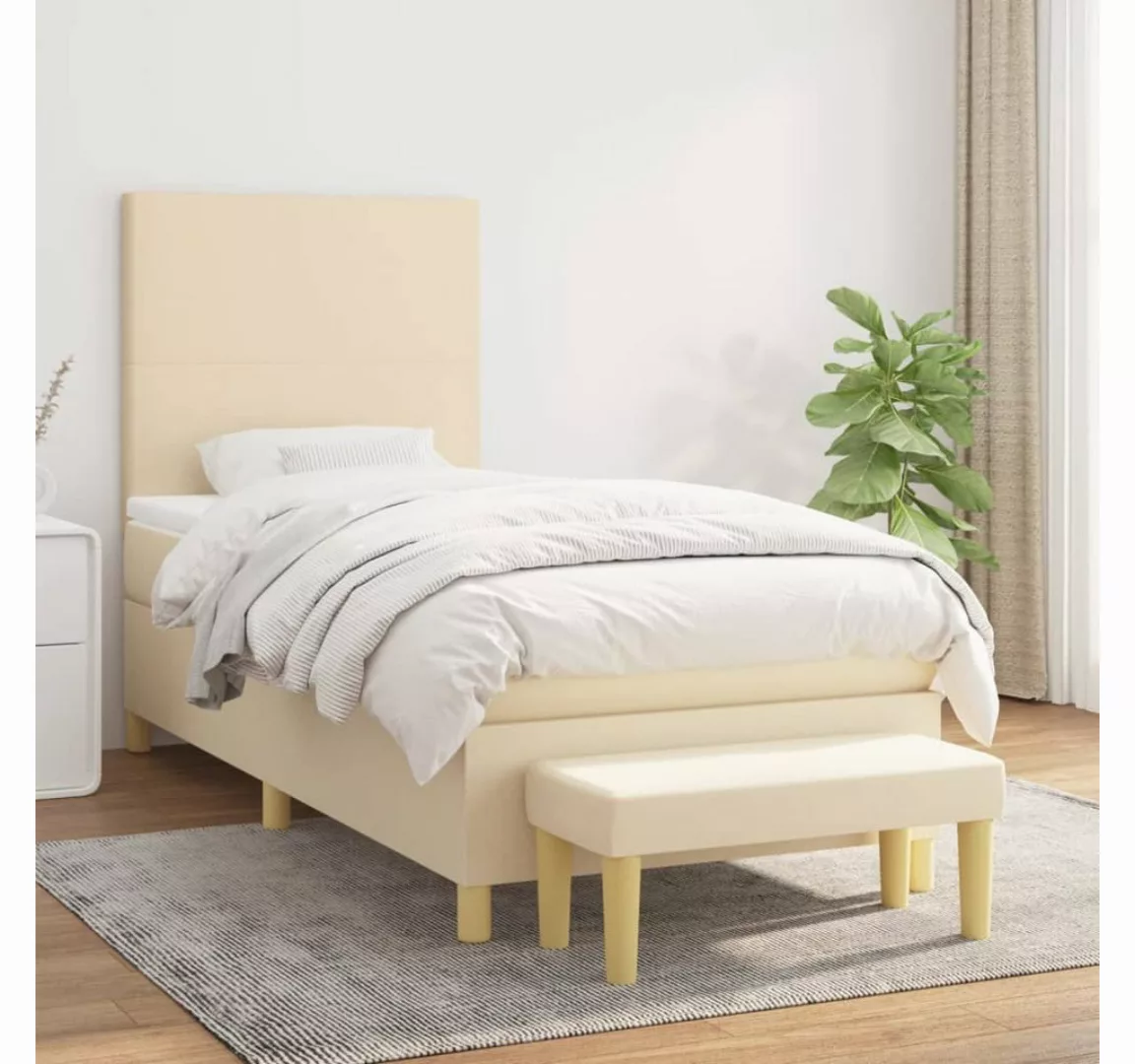 vidaXL Boxspringbett Boxspringbett mit Matratze Creme 90x200 cm Stoff Bett günstig online kaufen