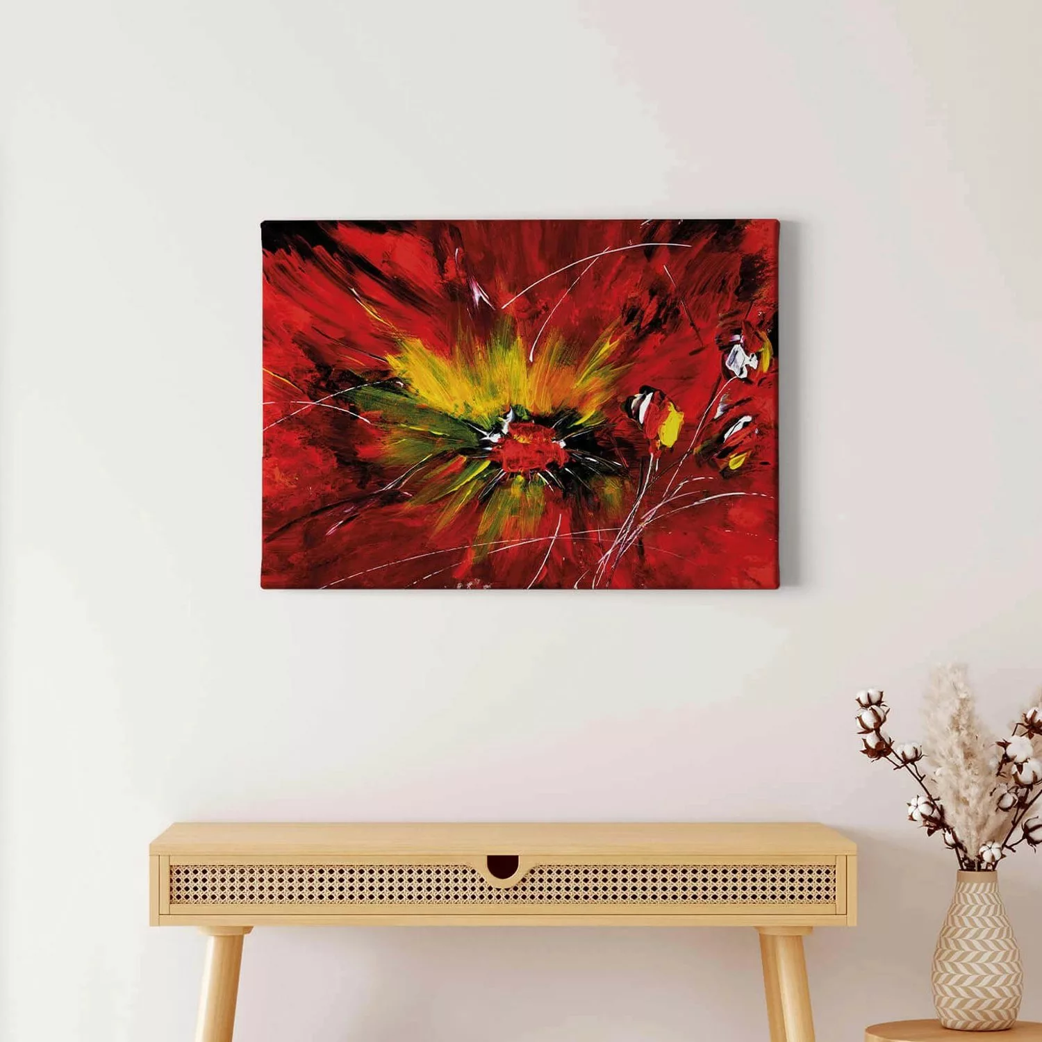 Bricoflor Kunst Leinwandbild In Rot Und Gelb Leinwand Bild Mit Blumen Im St günstig online kaufen