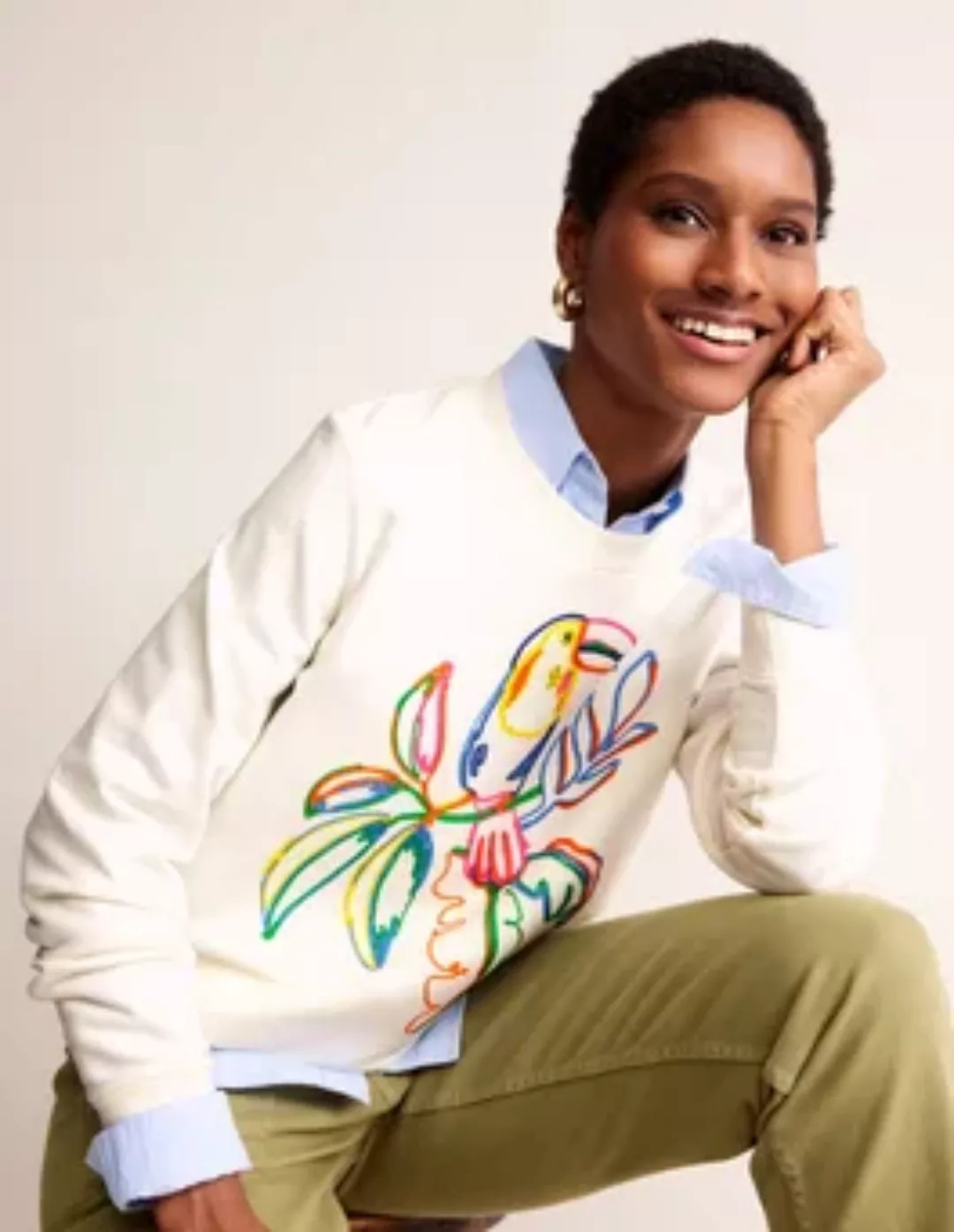 Hannah Besticktes Sweatshirt Damen Boden, Naturweiß, Gestickter Tukan günstig online kaufen