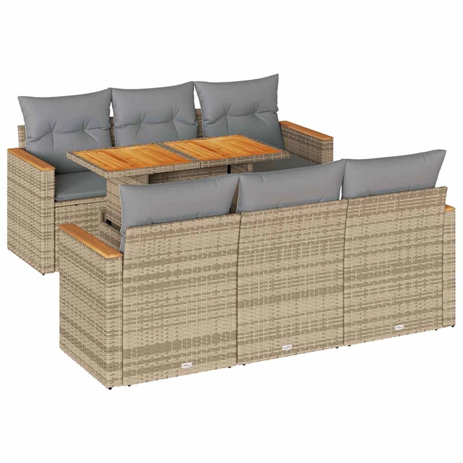 vidaXL 7-Tlg Garten-Sofagarnitur mit Kissen Beige Poly Rattan Akazie 332744 günstig online kaufen