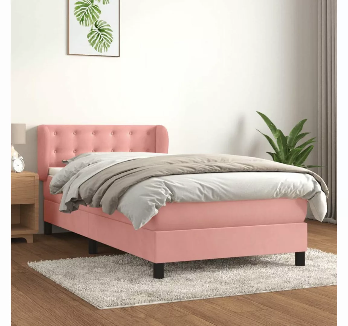 vidaXL Boxspringbett, Boxspringbett mit Matratze Rosa 100x200 cm Samt günstig online kaufen