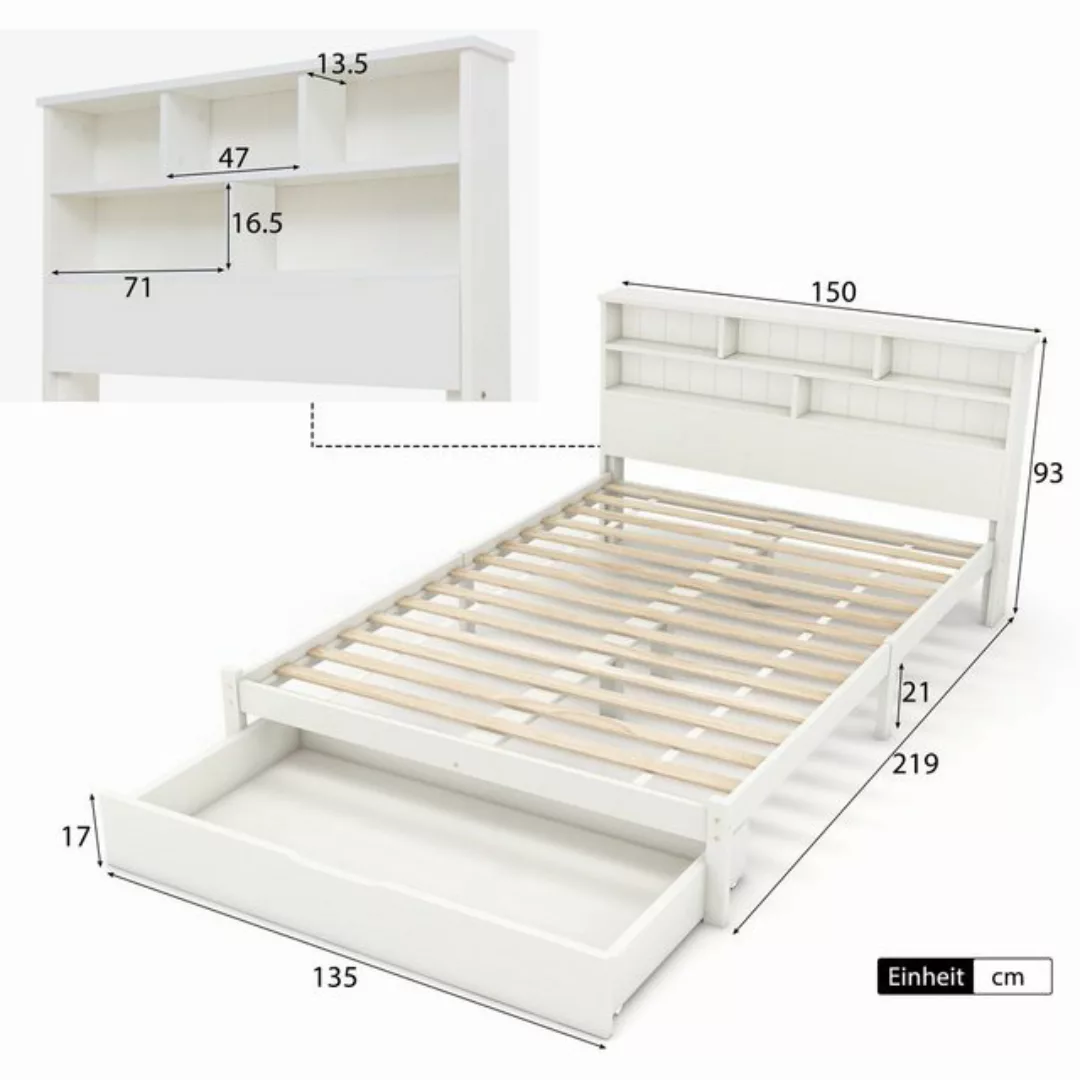 OKWISH Massivholzbett Kinderbett (140x200cm Weiß), mit Schubladen und Latte günstig online kaufen