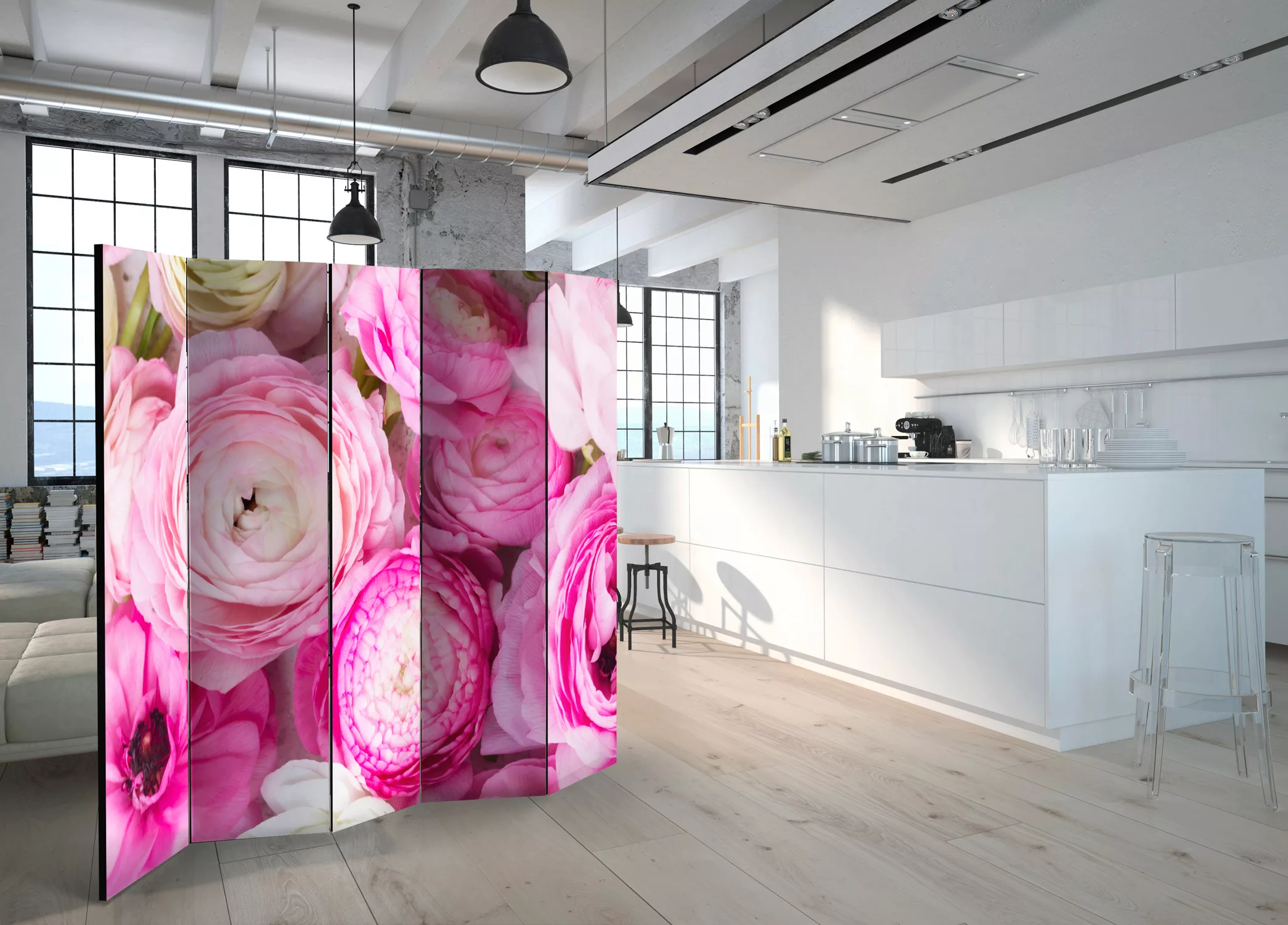 5-teiliges Paravent - Ranunculus Flowers Ii [room Dividers] günstig online kaufen