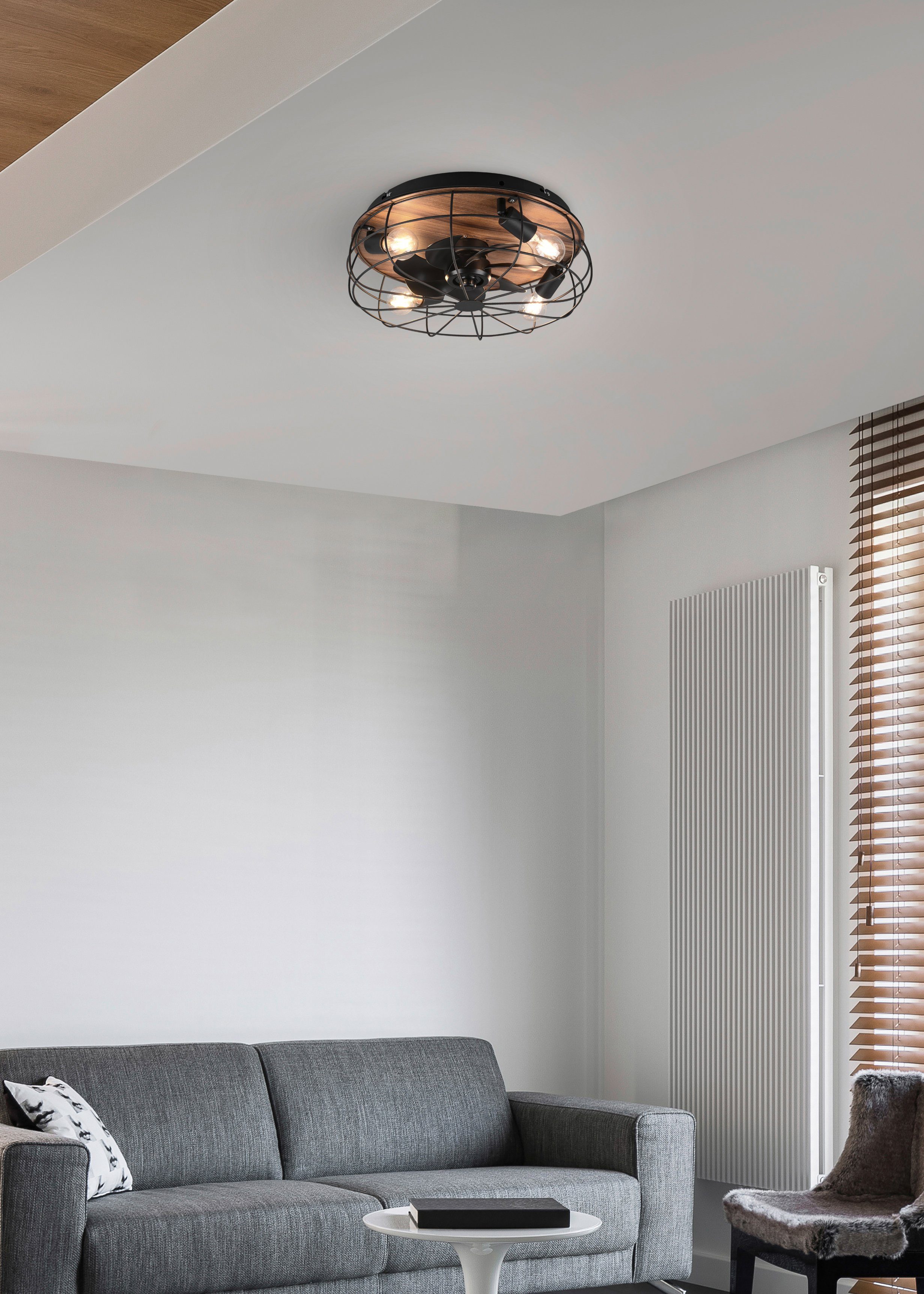 Deckenventilator Trondheim, Remote, 4xE27, holz günstig online kaufen