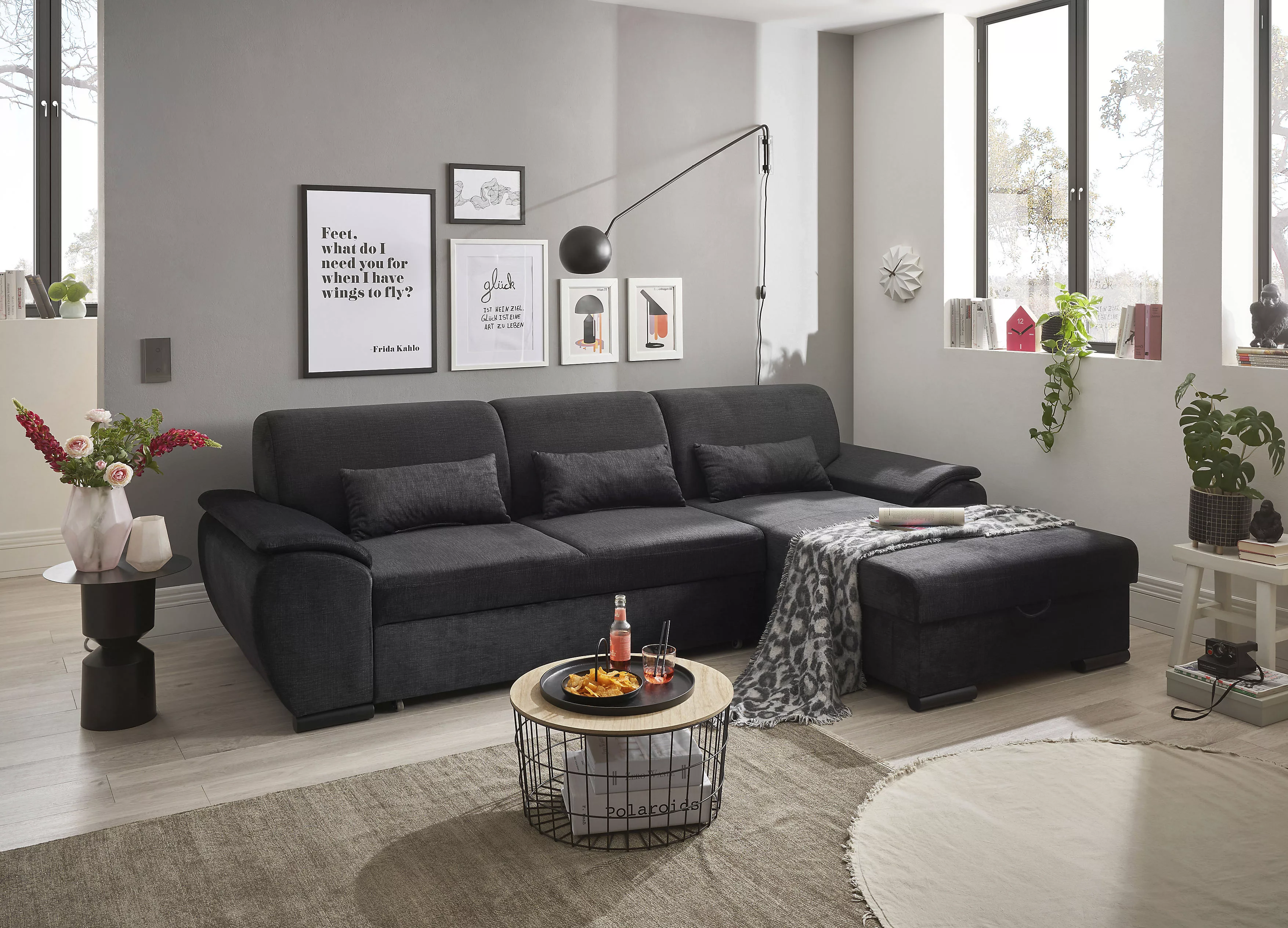 ED EXCITING DESIGN Ecksofa Tampa L-Form, frei im Raum stellbar, mit Bettkas günstig online kaufen