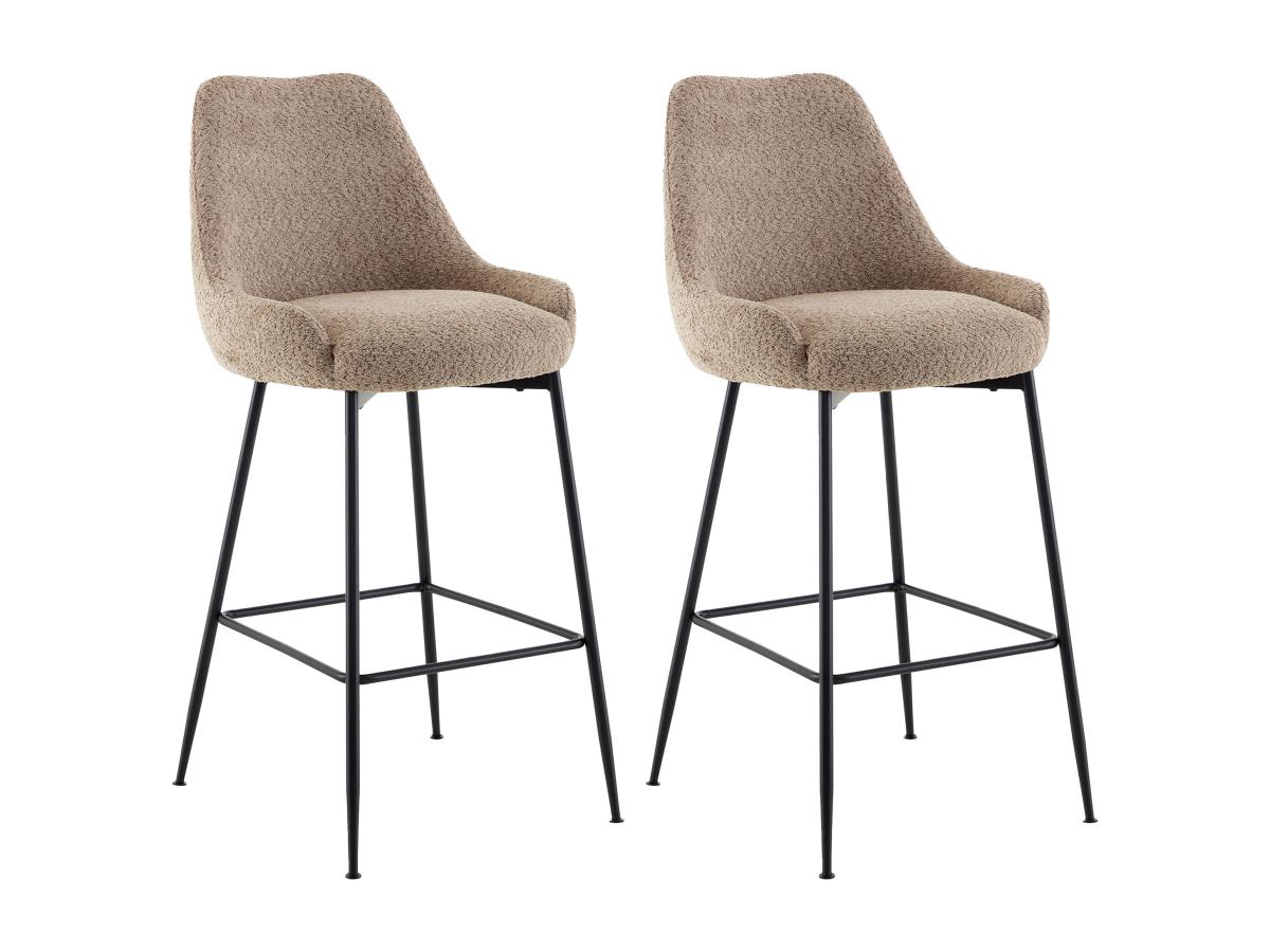 Barhocker 2er-Set - Bouclé-Stoff & schwarzes Metall - Taupe - TOYBA von Pas günstig online kaufen