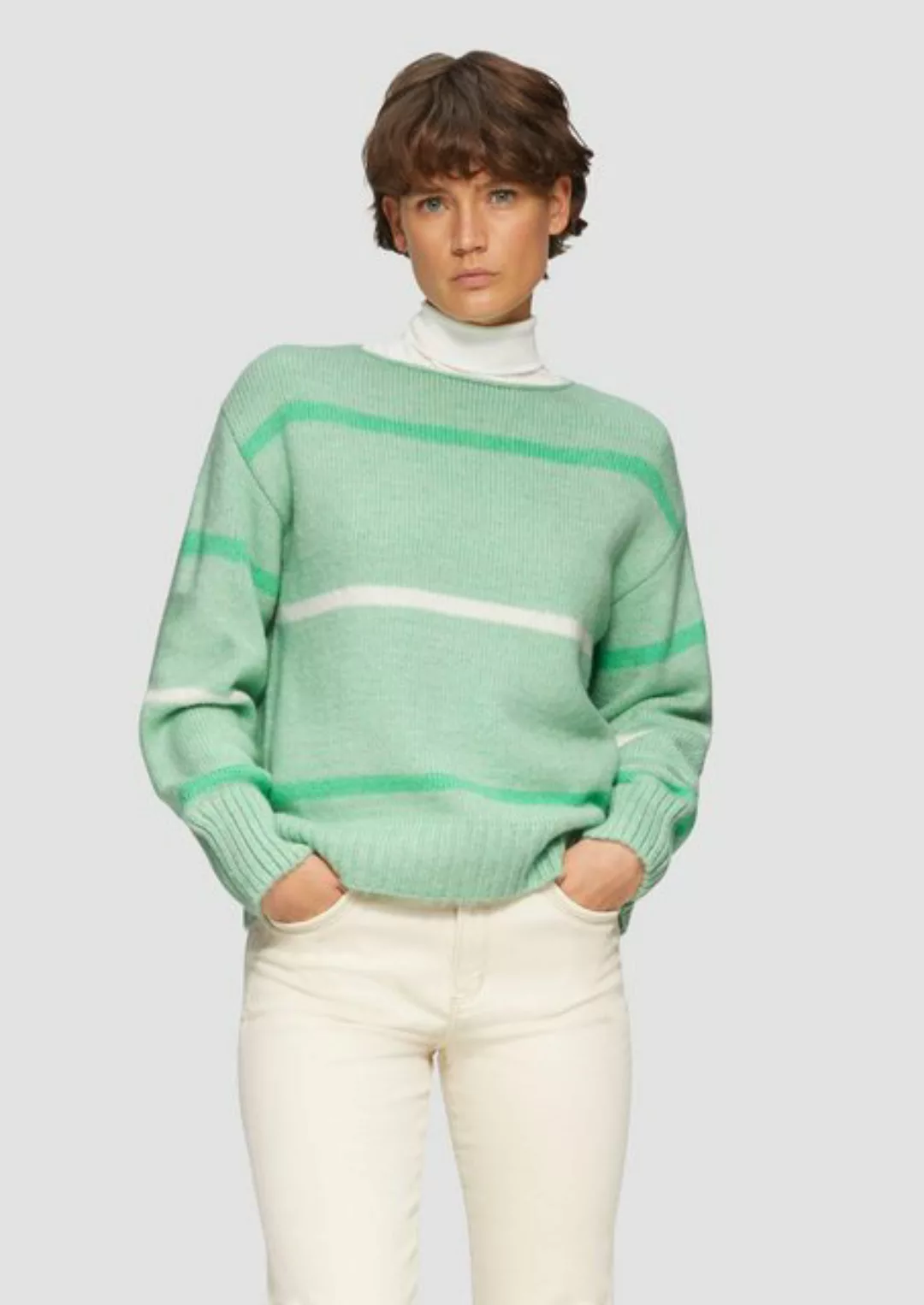 s.Oliver Strickpullover Gestreifter Strickpullover mit Rollkante günstig online kaufen