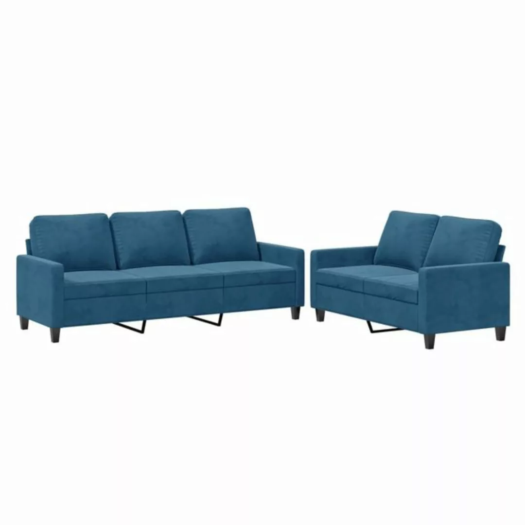 vidaXL Sofa 2-tlg. Sofagarnitur mit Kissen Blau Samt günstig online kaufen