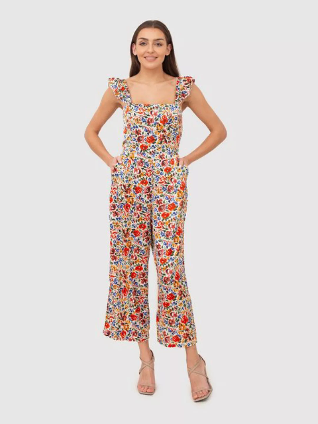 AX Paris Jumpsuit Overall mit Blumenrüsche günstig online kaufen