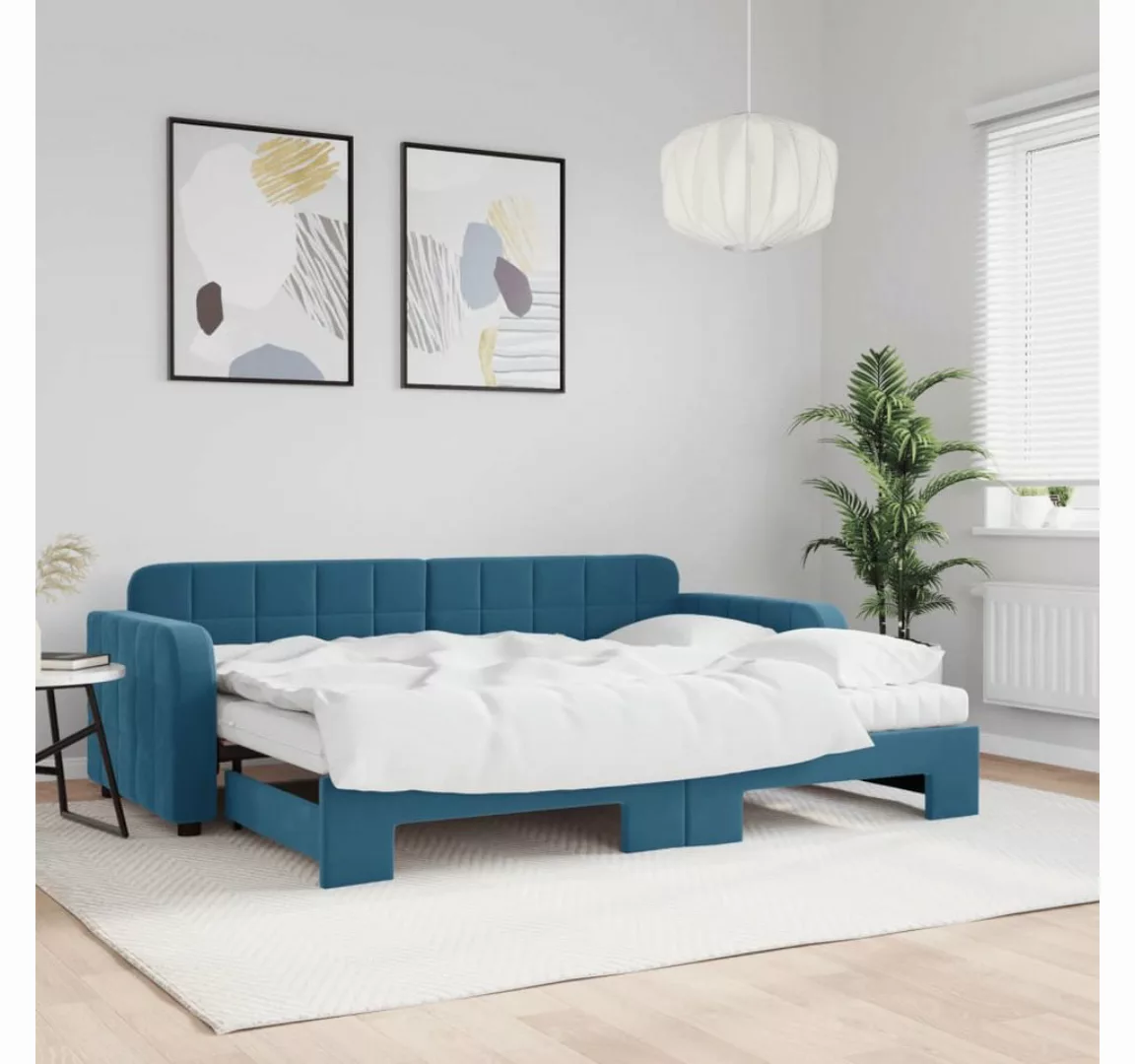 vidaXL Gästebett Gästebett Tagesbett Ausziehbar mit Matratzen Blau 80x200 c günstig online kaufen