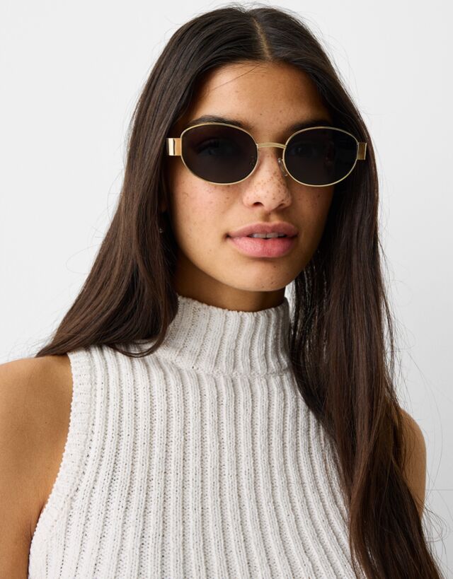 Bershka Ovale Sonnenbrille Mit Metallgestell Damen Gold günstig online kaufen