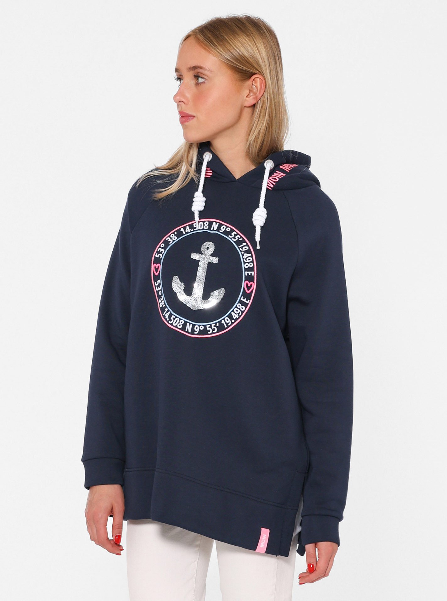 Zwillingsherz Hoodie "Strandglück Paillette" mit Anker-Motiv günstig online kaufen