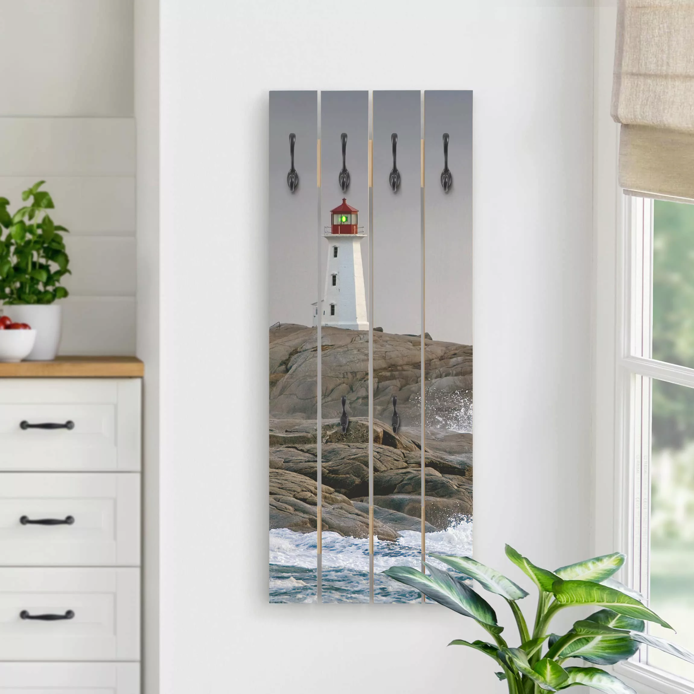 Wandgarderobe Holzpalette Natur & Landschaft Sturmwellen am Leuchtturm günstig online kaufen