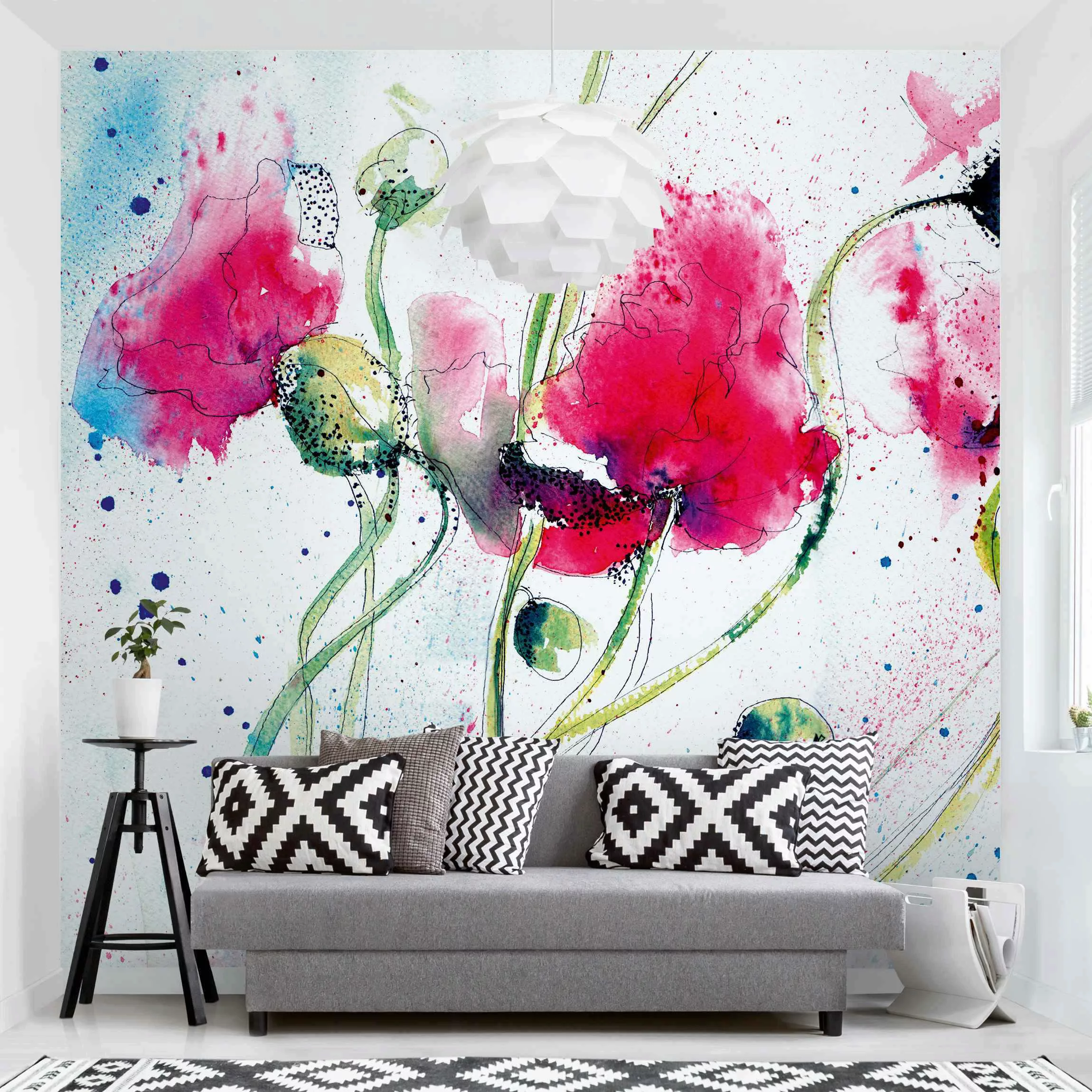Bilderwelten Blumentapete Painted Poppies weiß Gr. 192 x 192 günstig online kaufen