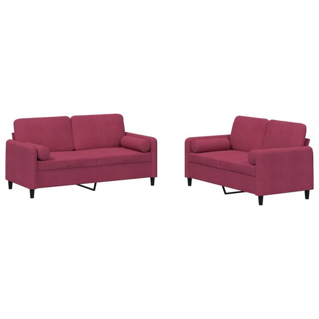 vidaXL Sofa Sofagarnitur Set mit Kissen Samt, 2-tlg., Rot günstig online kaufen