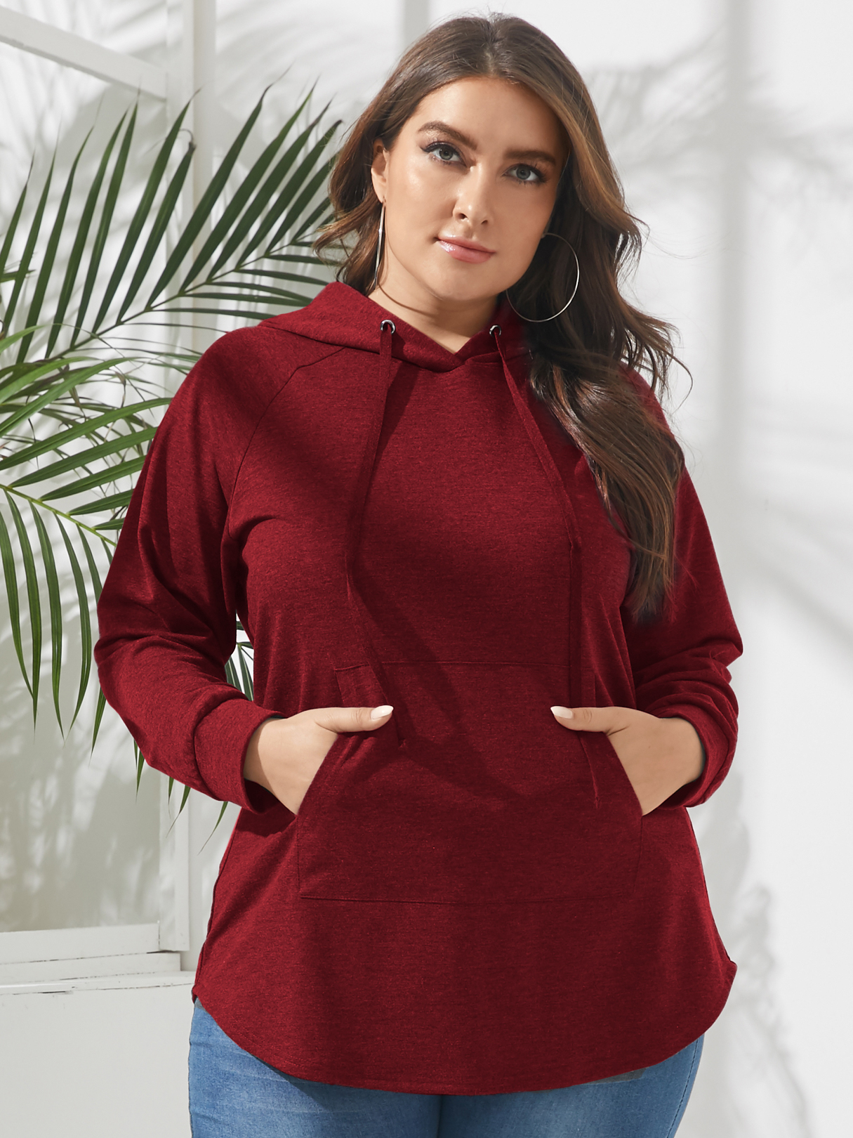 YOINS Plus Größe Pullover Kapuzen Design Taschen Design Langarm Sweatshirt günstig online kaufen