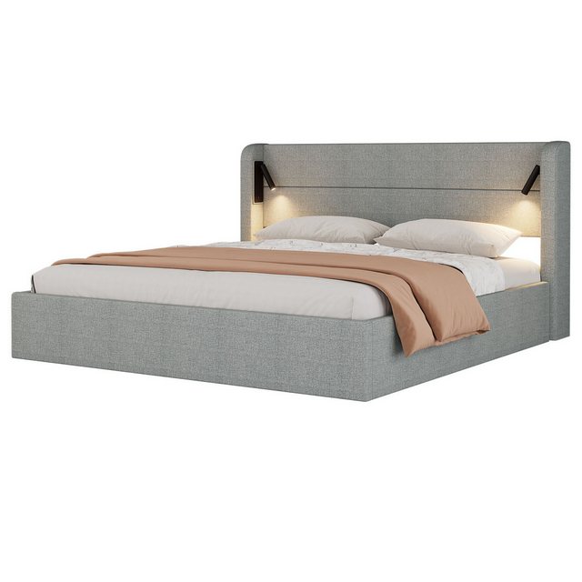 Gotagee Polsterbett Doppelbett 180x200cm Stauraumbett LED Leinen Jugendbett günstig online kaufen