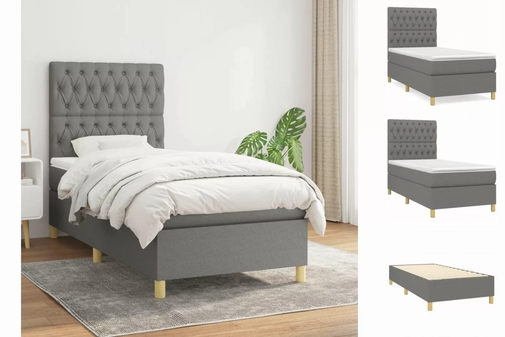 vidaXL Bettgestell Boxspringbett mit Matratze Dunkelgrau 100x200 cm Stoff B günstig online kaufen