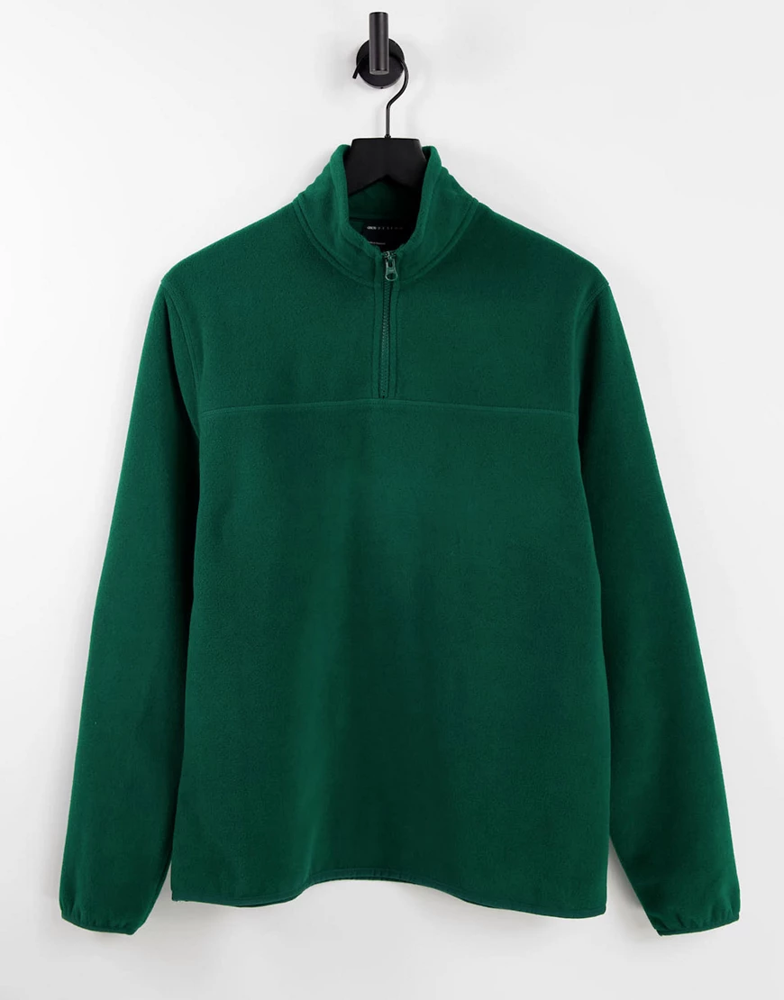 ASOS DESIGN – Sweatshirt aus Polarfleece in Tiefgrün mit halblangem Reißver günstig online kaufen